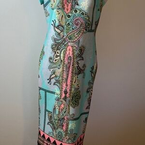 Beige by eci Pink and Orange Sheath Dress Sleeveless Midi